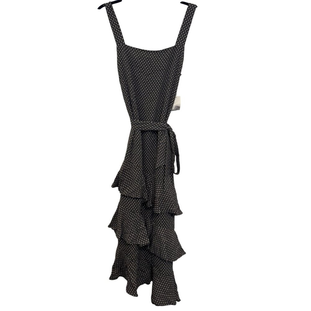 Bar III Tiered Polka Dot Sleeveless Dress Womens Size 12 Gray White Tiered Ruffl - Picture 1 of 6